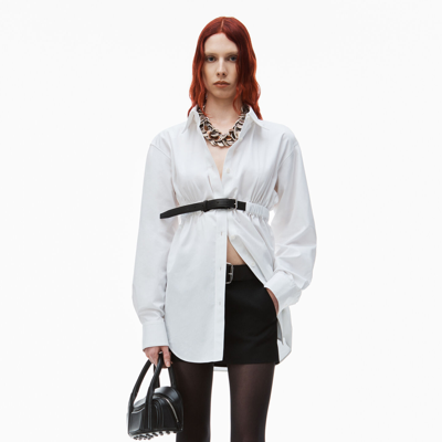 Alexander Wang Button Down Belted Tunic In Cotton In White