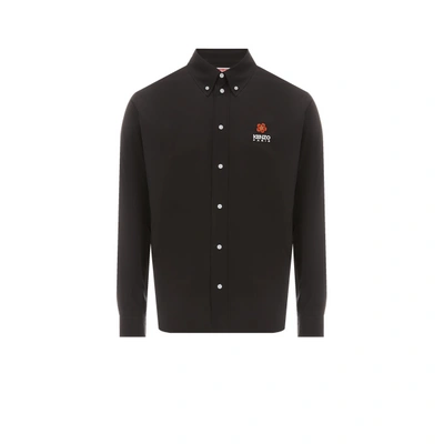 Kenzo Boke Logo Cotton Poplin Shirt In Nero