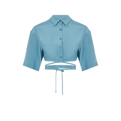 Christopher Esber Cropped Silk Shirt In Blue