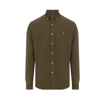 Polo Ralph Lauren Button-down Collar Logo-embroidered Linen Shirt In Green