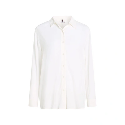 Tommy Hilfiger Relaxed Fit Solid Crepe Shirt In Ecru