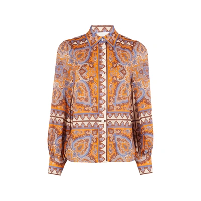 Zimmermann Halcyon Printed Cotton Shirt In Orange