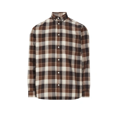 Au Printemps Paris Cotton Check Shirt In Brown