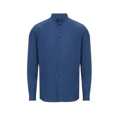 Au Printemps Paris Plain Cotton Shirt In Blue