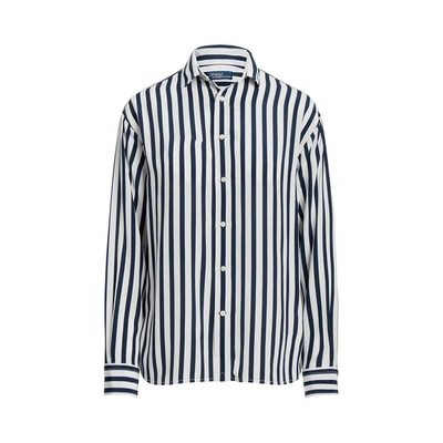 Polo Ralph Lauren Striped Long-sleeve Silk Shirt In Weiss