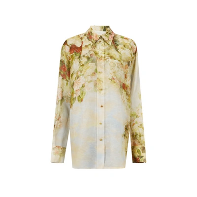 Zimmermann Floral-print Rouleaux-button Linen And Silk-blend In Multicolor