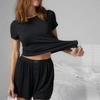 Lunya Soft Modal Rib Tee Short Set In Immersed Black