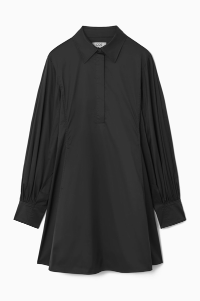 Cos Gathered-sleeve Mini Shirt Dress In Black