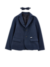 Monnalisa Pinstriped Jacket With Bow Tie In Navy Blue