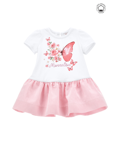 Monnalisa Kids'   Low Waist Organic Cotton Dress In White
