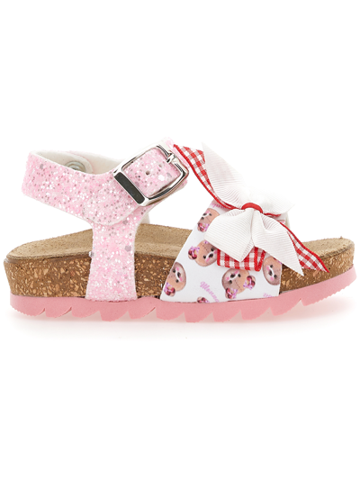 Monnalisa Glitter Sandals With Bows In Red + Pink