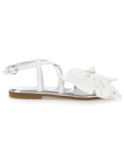 Monnalisa Kids'   Patent Leather Sandals With Maxi Bow In White