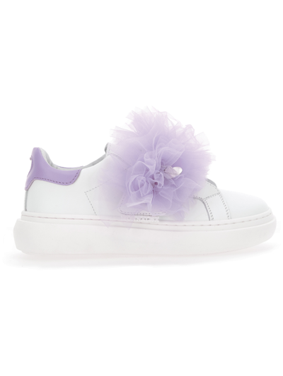 Monnalisa Kids'   Nappa Leather And Tulle Sneakers In White
