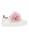 Monnalisa Pink Low Sneakers For Girl With Tulle In White + Rosa Fairytale