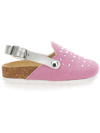 Monnalisa Denim Clogs With Rhinestones In Pink + Silver