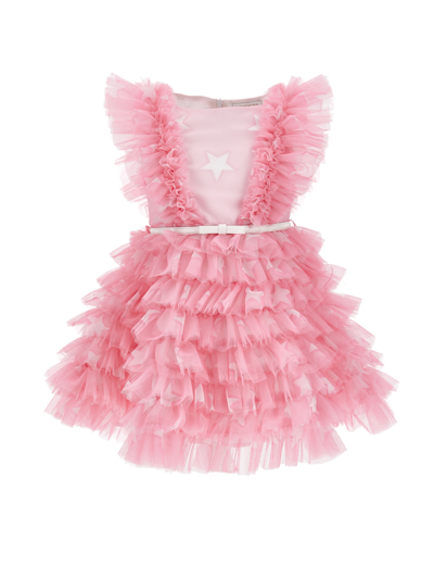 Monnalisa Tulle Dress With Ruffles In Rosa Fairy Tale