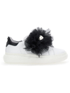 Monnalisa Nappa Leather And Tulle Sneakers In White + Black