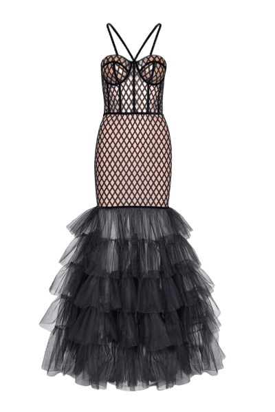 Lily Was Here Sensual Dress Made Of Tulle With Diamonds In Black