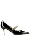 JIMMY CHOO PATENT LEATHER PUMPS WITH SWAROVSKI CRYSTALS
