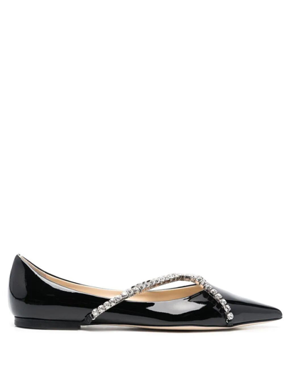 Jimmy Choo Pointed-toe Ballet Flats With Swarovski Crystals In Black