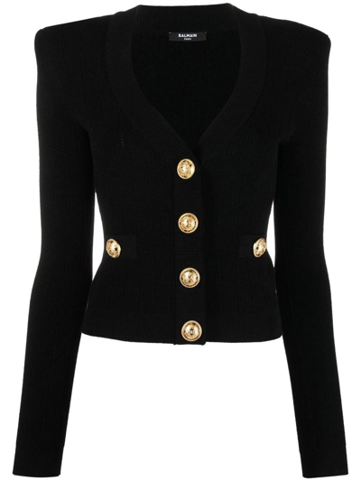 Balmain Buttoned Knit Cardigan In Negro