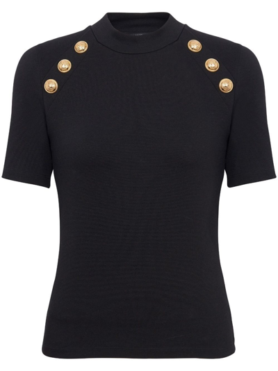 Balmain Embossed-button Round-neck T-shirt In Black