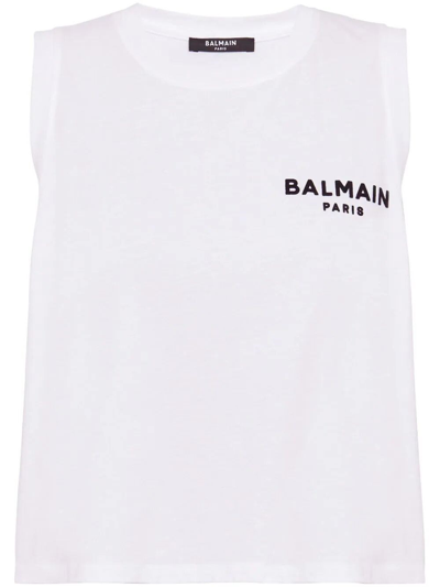 Balmain Logo Tank Top In Bianco