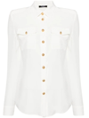 Balmain Button-embellished Silk Crepe De Chine Shirt In White