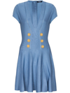 Balmain 6-button Fine-knit Minidress In Blue