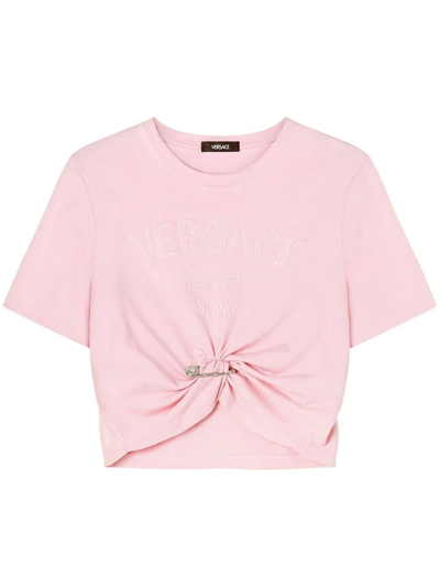 Erdem Twist-hem Cropped Logo T-shirt In Pink