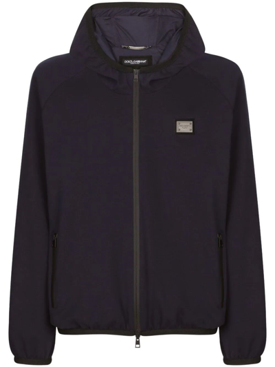 Dolce & Gabbana Logo-plaque Hooded Jacket In Blue