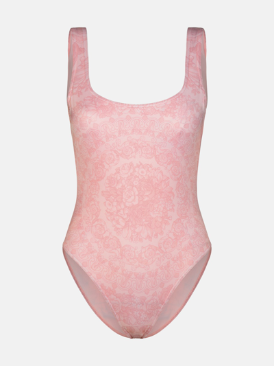 Versace 'barocco' One-piece Swimsuit In Pink Polyester Blend