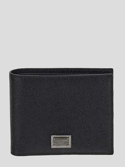 Dolce & Gabbana Compact Calf Leather Wallet In Black