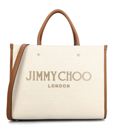 Jimmy Choo Avenue Logo Embroidered Medium Tote Bag In Brown