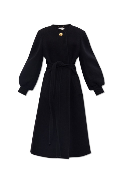 Chloé Belted Long Coat In Black