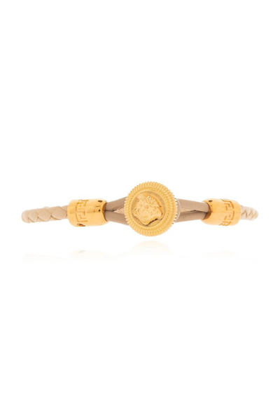 Versace Medusa Biggie Medusa Plaque Braided Bracelet In Beige