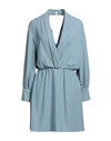 Vicolo Woman Mini Dress Sky Blue Size S Polyester, Elastane