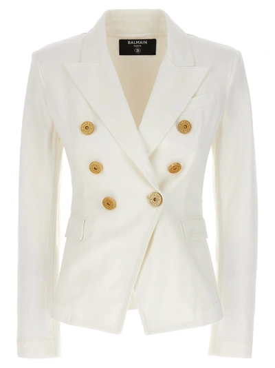 Balmain Double-breasted Denim Blazer Blazer And Suits In White