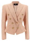 Balmain Tweed Double Breasted Closure Jacket In Pink