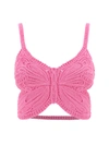Blumarine Butterfly Cotton Blend Knit Crop Top In Geranio