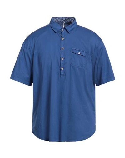 Panama Man Shirt Blue Size 3xl Cotton, Elastane