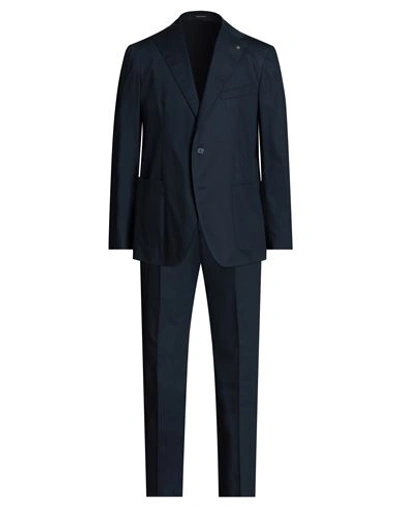Tagliatore Man Suit Midnight Blue Size 46 Cotton, Elastane
