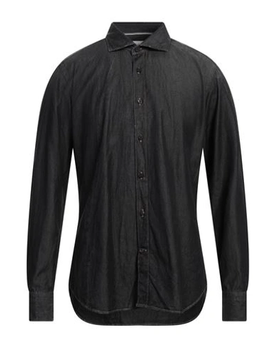 Tintoria Mattei 954 Man Denim Shirt Black Size 17 Cotton