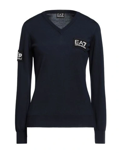 Ea7 Woman Sweater Navy Blue Size Xl Virgin Wool
