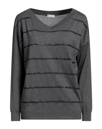 Brunello Cucinelli Woman Sweater Grey Size Xs Cotton, Polyester In Grey