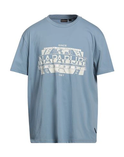 Napapijri Man T-shirt Pastel Blue Size 3xl Cotton