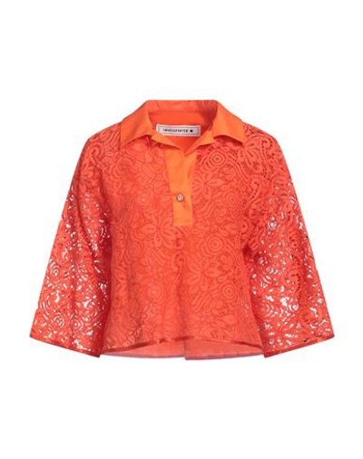 Shirtaporter Woman Top Orange Size 8 Cotton, Viscose, Polyamide