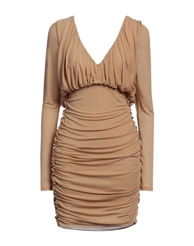 Saint Laurent Woman Mini Dress Sand Size 8 Cupro In Beige