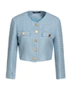 Tagliatore 02-05 Woman Blazer Azure Size 10 Cotton, Linen, Viscose, Polyamide In Blue