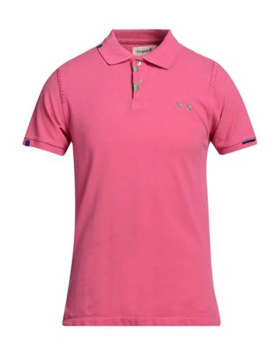 Project E Man Polo Shirt Fuchsia Size M Cotton In Pink